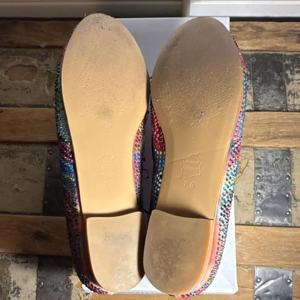 Steve Madden Multicolor Rhinestone Textile Slip On Flat Loafers Women's 7.5